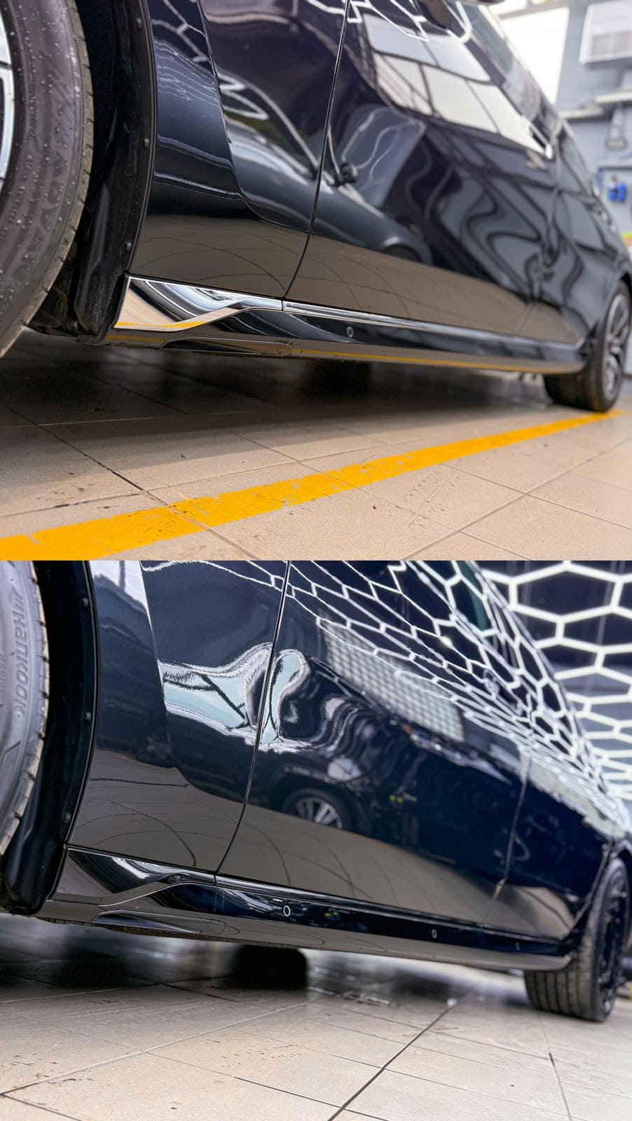`BMW 7 до и после антихрома нижних молдингов`
