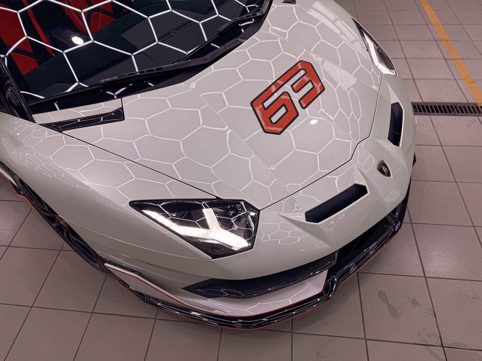 передняя деталь Lamborghini Aventador SVJ 63 с обозначением 63